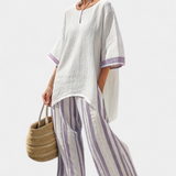 Luxmere | Comfortable Relaxed Blouse & Striped Bamboo Pants