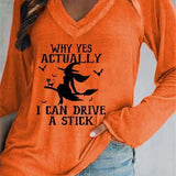Sadie | Halloween-Inspired Orange Witch Letter Print V Neck Blouse