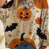Gwendolyn | Halloween-Inspired Multi Pumpkin Bat Round Neck Long Sleeve Sweater
