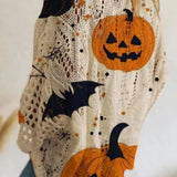 Gwendolyn | Halloween-Inspired Multi Pumpkin Bat Round Neck Long Sleeve Sweater