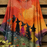 Beatrice | Halloween-Inspired Orange Witch Print Hooded Long Sleeve Hoodie