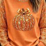 Ivy | Halloween-Inspired Orange Pumpkin Print Round Neck Top