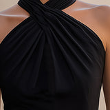 Sleek Halter Neck Twist Front Sleeveless Top With Keyhole Cutout