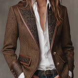 Herringbone Tweed Blazer Featuring Printed Panels