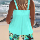 Daphne | Bright Ribbed Tankini Shorts