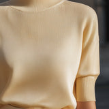 Ribbed Mock-Neck Short-Sleeve Knit Top
