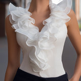 Sleeveless Chiffon Ruffled V-Neck Top
