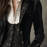 Chic Black Velvet Blazer with Embroidery