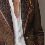 Herringbone Tweed Blazer Featuring Printed Panels