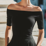 Off-Shoulder Fitted Short-Sleeve Top