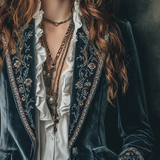 Retro Floral Embroidered Velvet Blazer with Cuffs