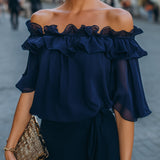 Off-Shoulder Ruffled Chiffon Top
