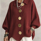 Isadora™ | Oversized Collared Cardigan With Large Metal Buttons