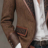 Herringbone Tweed Blazer Featuring Printed Panels