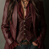 Retro Burgundy Eco-Friendly Leather Blazer
