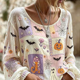 Deborah | Halloween-Inspired Blouse Round Neck Long Sleeve Print Top