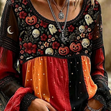 Lucia | Halloween Floral Casual Blouse Round Neck Long Sleeve Print Top