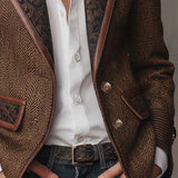 Herringbone Tweed Blazer Featuring Printed Panels