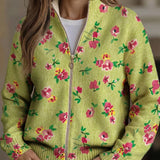 Constance™ | Pink Floral Lime Zip Cardigan