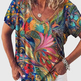Bethel | Women's Colorful Abstract Art Print V-Neck Short Sleeve Top