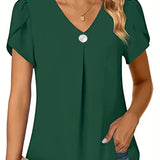 Basha | Ruffle Short Sleeve Blouse With Single Button