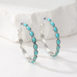 Vintage Turquoise Oval Silver Hoop Earrings