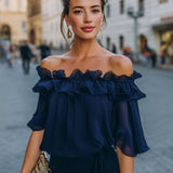 Off-Shoulder Ruffled Chiffon Top
