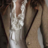 Classic Houndstooth Tweed Tailored Blazer