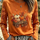 Evelyn | Halloween Casual Maple Leaf Round Neck Long Sleeve T-shirt