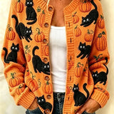 Sarah | Halloween Cat Long Sleeve Comfortable Vintage Print Cardigan