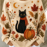 Layla | Halloween Casual Cat Round Neck Long Sleeve Sweatshirt