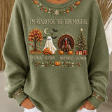 Mia | Halloween Casual Maple Leaf Round Neck Long Sleeve Sweatshirt