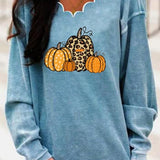 Jacqueline | Halloween Pumpkin Print V-neck Long Sleeve Sweatshirt