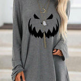 Erin | Halloween-Inspired Pumpkin Print Round Neck Long Sleeve Sweatshirt