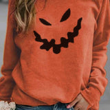 Edith | Halloween-Inspired Pumpkin Print Long Sleeve Sweatshirt