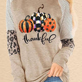 Fernanda | Halloween-Inspired Pumpkin Print Patchwork Sweatshirt
