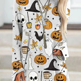 Fatima | Halloween-Inspired Pumpkin Print Round Neck Long Sleeve Sweatshirt