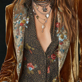 Retro Floral Patchwork Velvet Blazer with Lapel Detail