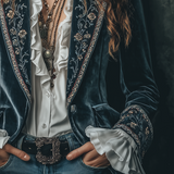 Retro Floral Embroidered Velvet Blazer with Cuffs