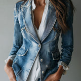 Classic Relaxed Fit Washed Denim Blazer