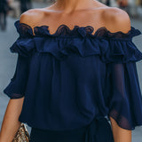 Off-Shoulder Ruffled Chiffon Top