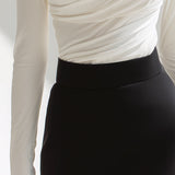 Asymmetric Draped High-Neck Long Sleeve Top