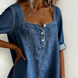 Avélia™ | Square Collar Denim Shirt