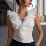 Sleeveless Chiffon Ruffled V-Neck Top