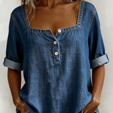 Avélia™ | Square Collar Denim Shirt