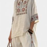 Tameric | Sophisticated Embroidered Raw Blouse & Wide Pants