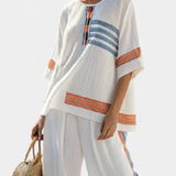Marcellin | Sophisticated Blue-Orange Striped Top & Pants