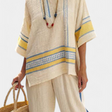 Jaxmere | Comfortable Blue-Yellow Mediterranean Top & Linen Pants