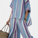 Faelith | Elegant Mauve Pastel Top & Striped Linen Pants