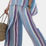Faelith | Elegant Mauve Pastel Top & Striped Linen Pants
